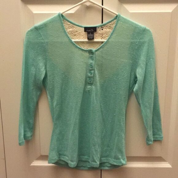 Seafoam Green Lace-Back Blouse Junior’s Small - Picture 1 of 3